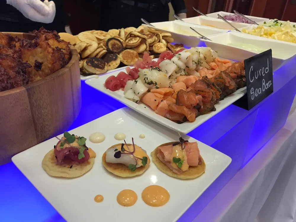 Cured Fish on Blini: Tuna, Sea Bass and Salmon