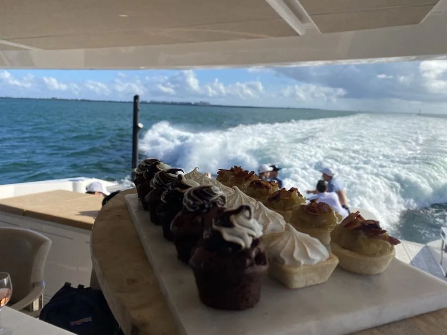 Dessert platter served on the back deck of a yacht