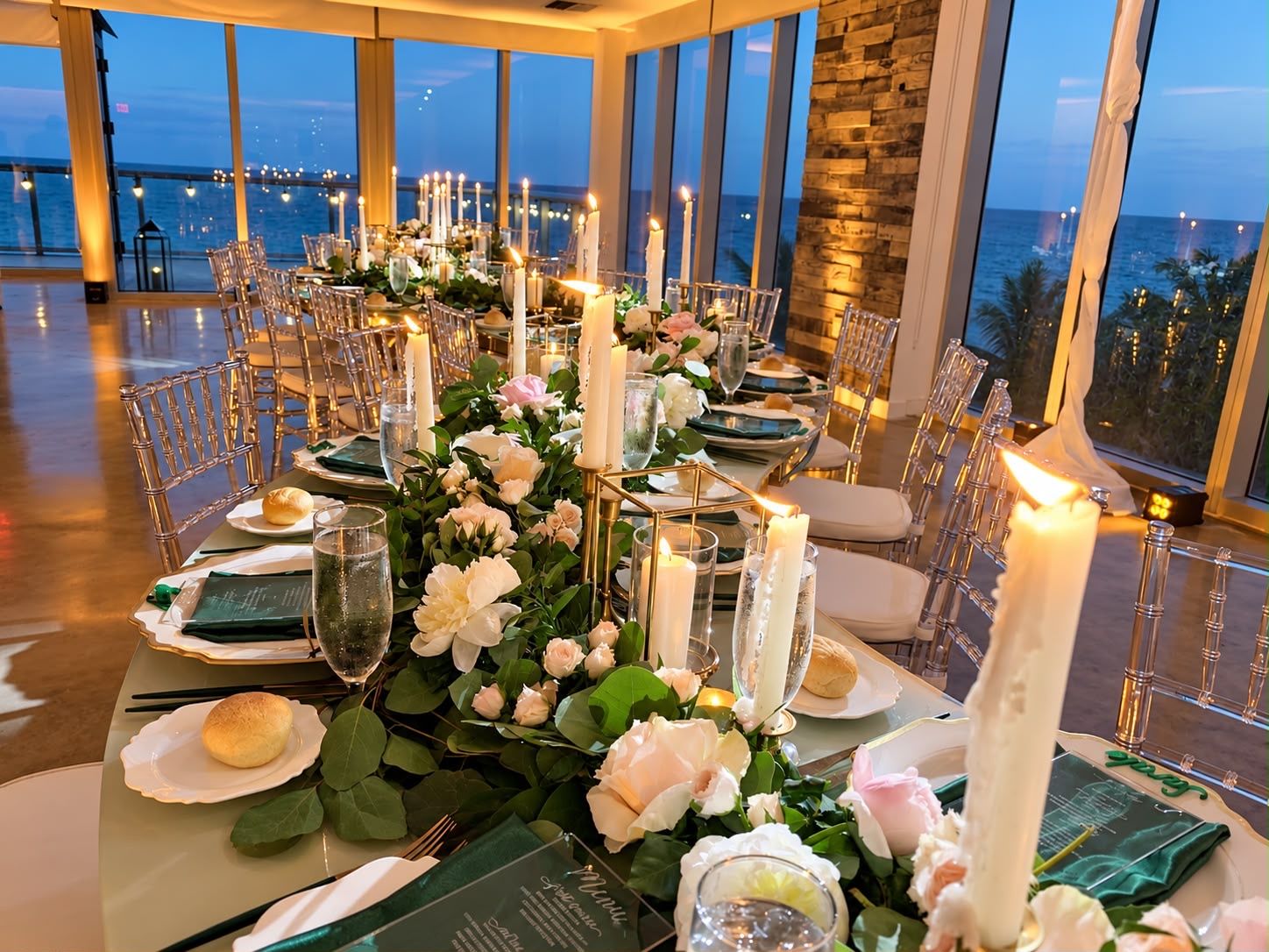 Oceanview candlelit wedding table